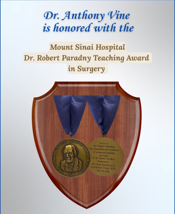 Dr. Vine Awarded Mount Sinai Hospital Robert Paradny, MD Award in Surgery
